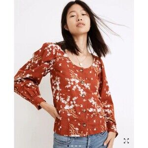 Madewell Corduroy Shirred Sleeve Button-Front Top in Farmstand Bouquet Size XXS